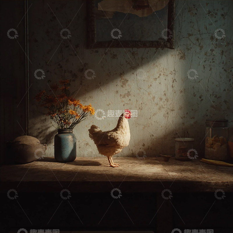高清大图下载【趣麦麦图】光影交错中的孤独鸡影