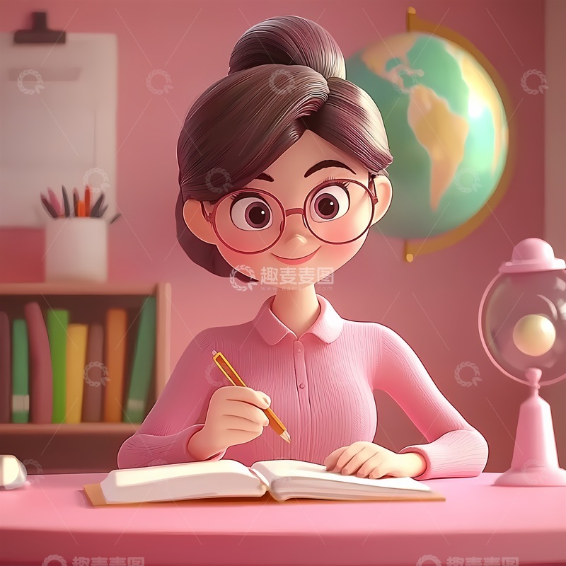 高清大图下载【趣麦麦图】卡通教师批改作业场景