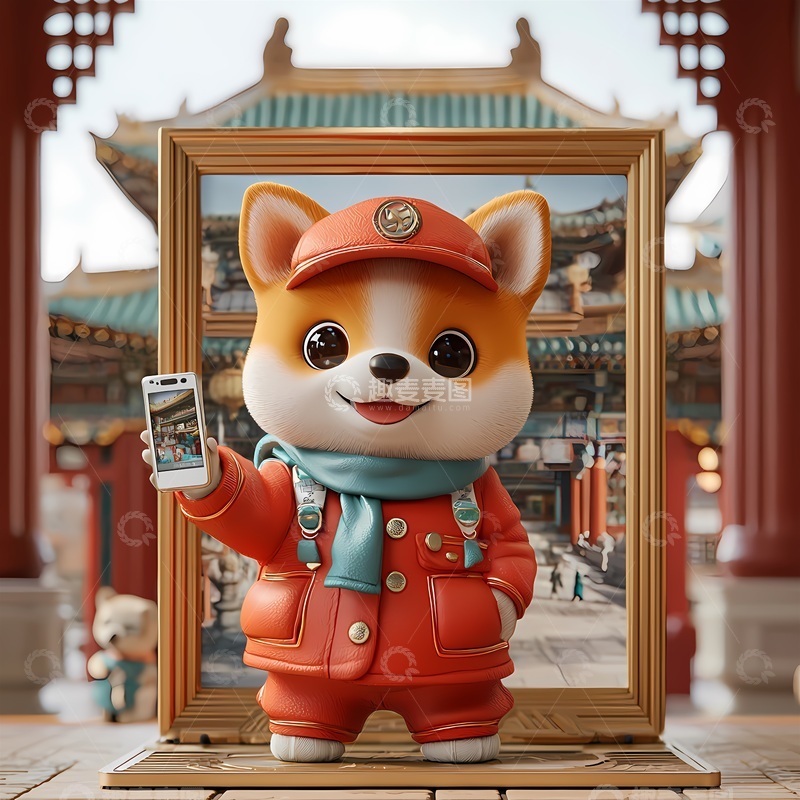 高清大图下载【趣麦麦图】卡通柴犬自拍古风场景