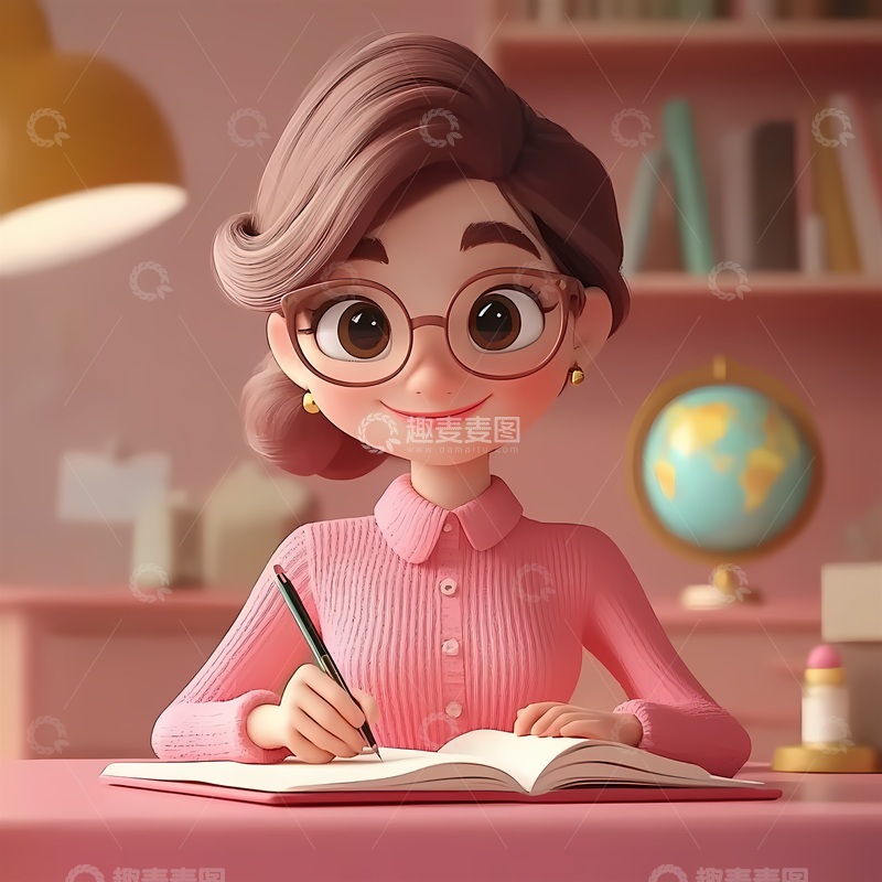 高清大图下载【趣麦麦图】【标题】卡通教师学习场景插画