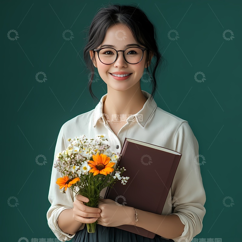 高清大图下载【趣麦麦图】清新职业女性鲜花书本肖像写真