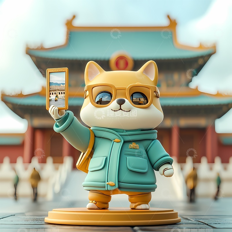 高清大图下载【趣麦麦图】卡通柴犬自拍故宫风景