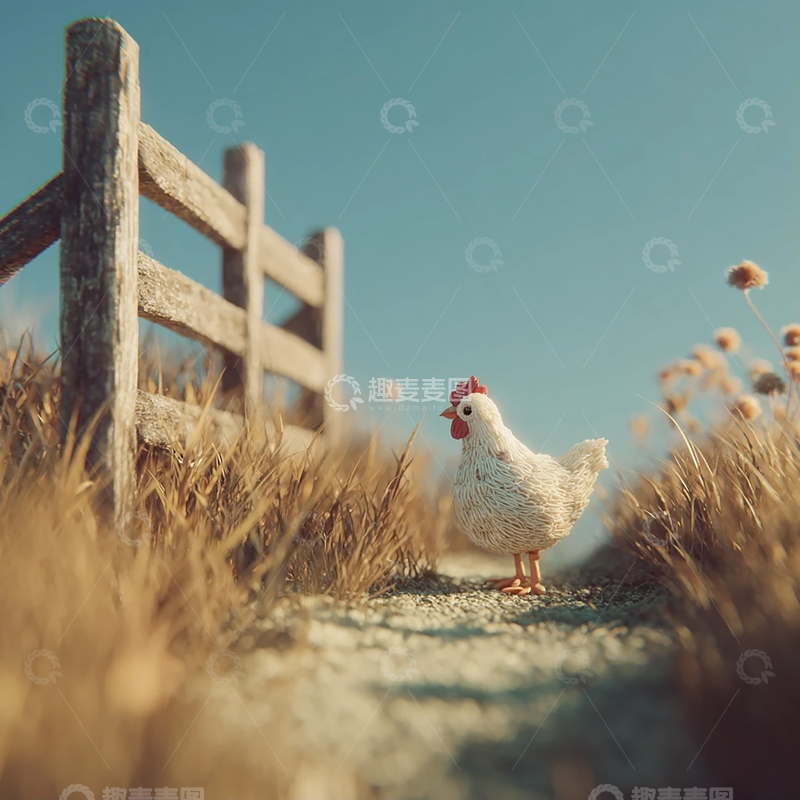 高清大图下载【趣麦麦图】田野上的晨曦鸡鸣声