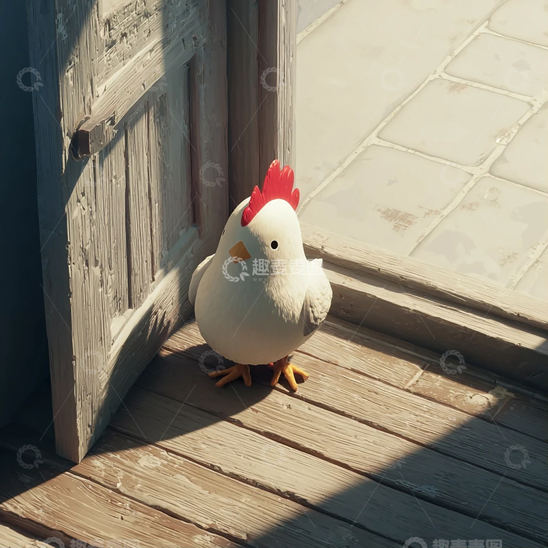 高清大图下载【趣麦麦图】阳光下一只萌趣鸡的静谧角落