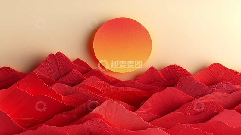 高清大图下载【趣麦麦图】抽象山水日落艺术画