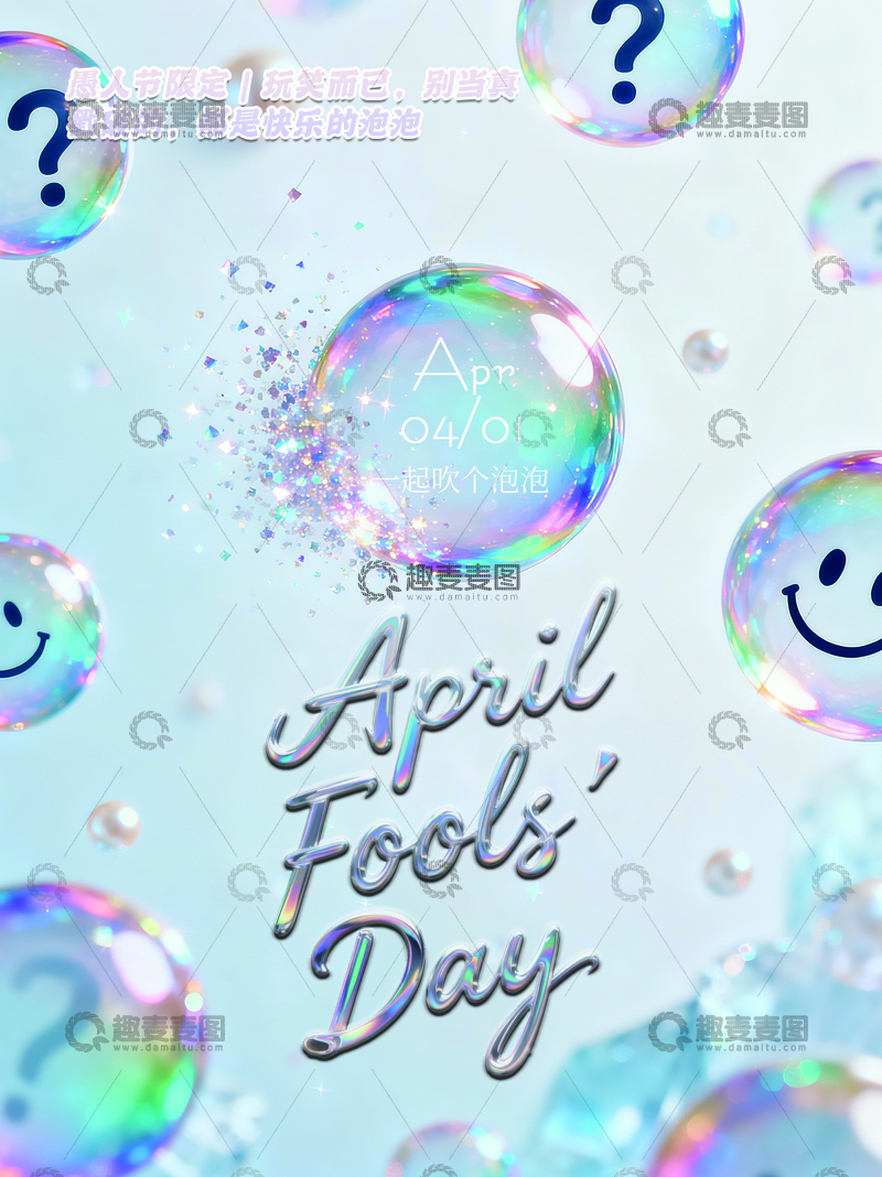 源文件下载【趣麦麦图】泡泡风愚人节海报设计