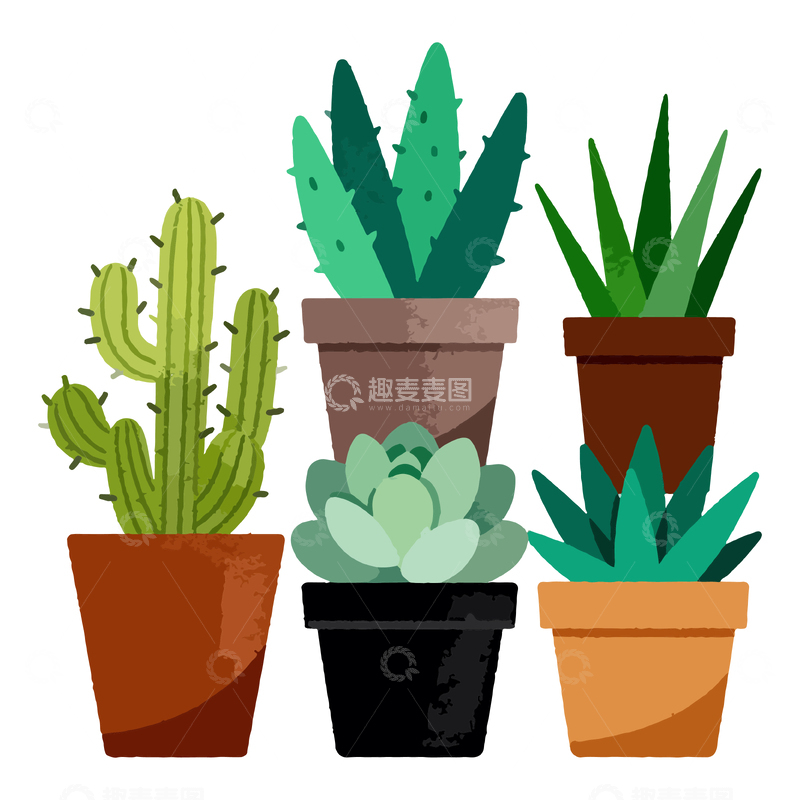 源文件下载【趣麦麦图】卡通盆栽植物插画矢量素材