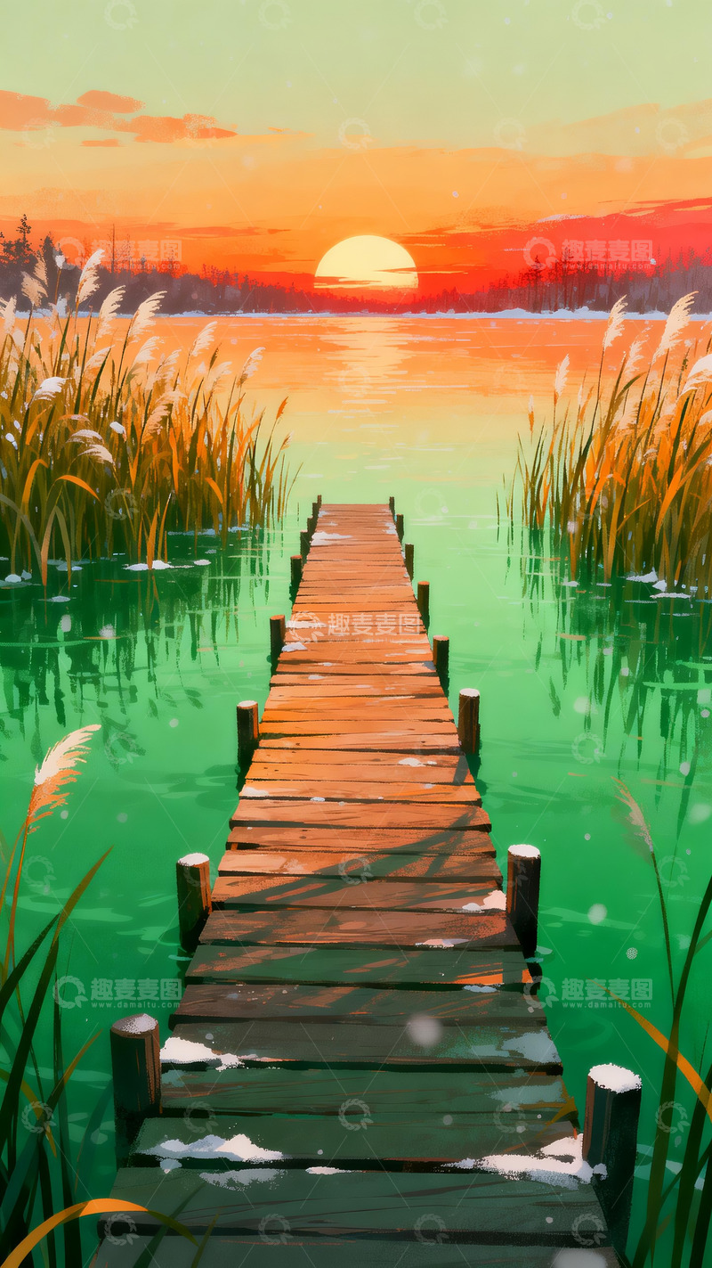 高清大图下载【趣麦麦图】水面上的木栈道6