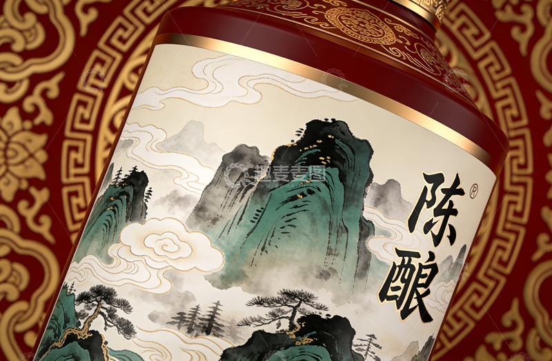 高清大图下载【趣麦麦图】古风山水画陈酿酒罐设计