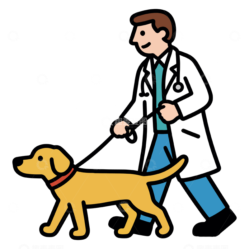 源文件下载【趣麦麦图】卡通兽医遛狗简笔画