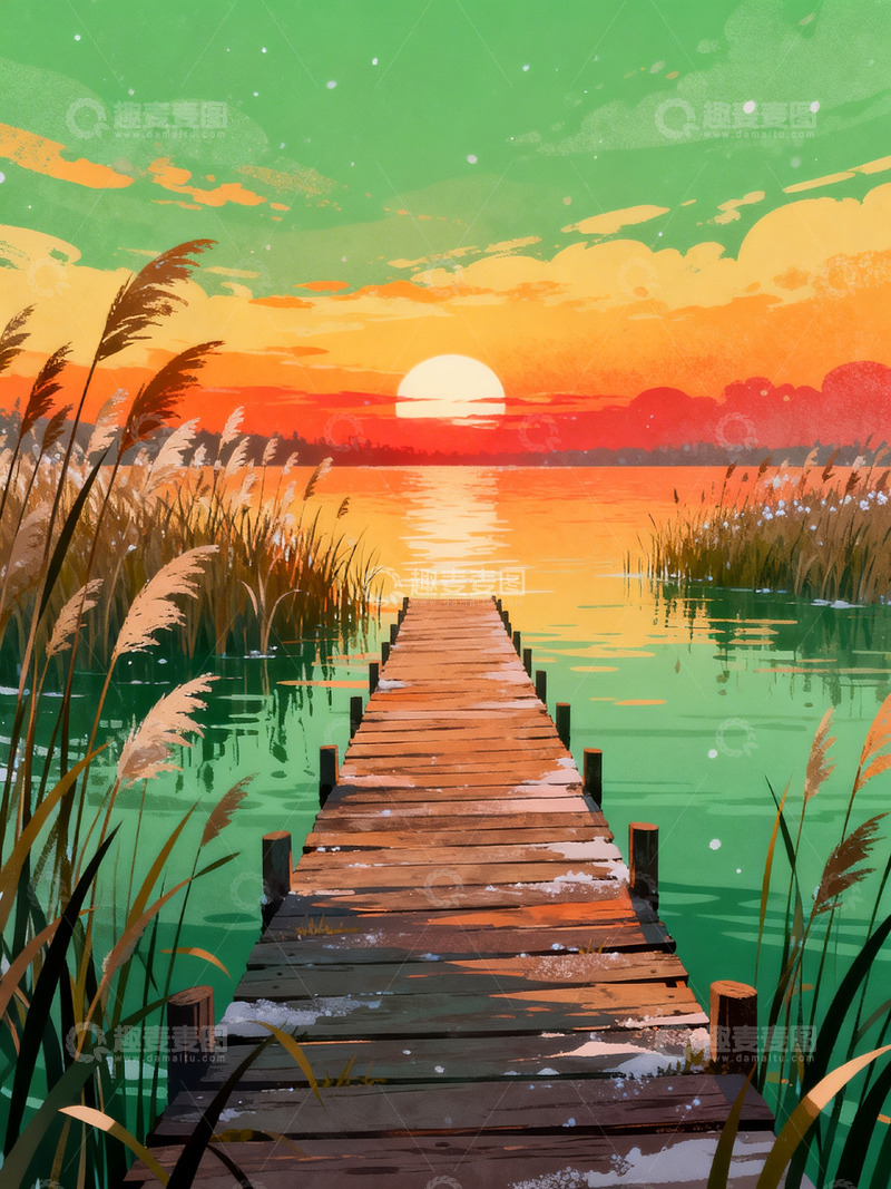 高清大图下载【趣麦麦图】水面上的木栈道5