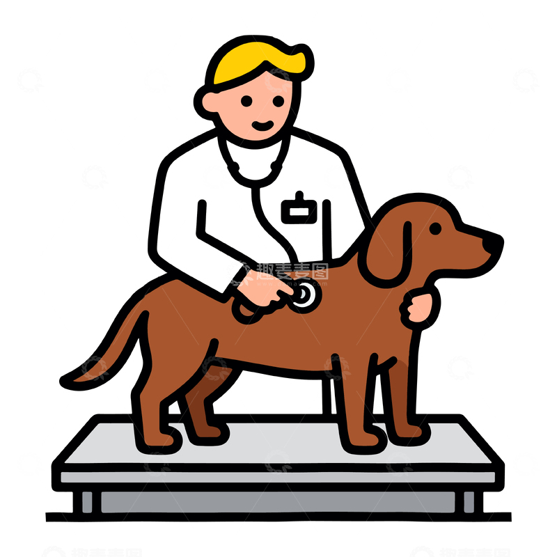 源文件下载【趣麦麦图】兽医检查宠物插图