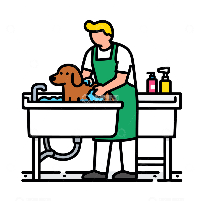 源文件下载【趣麦麦图】卡通宠物洗澡插画