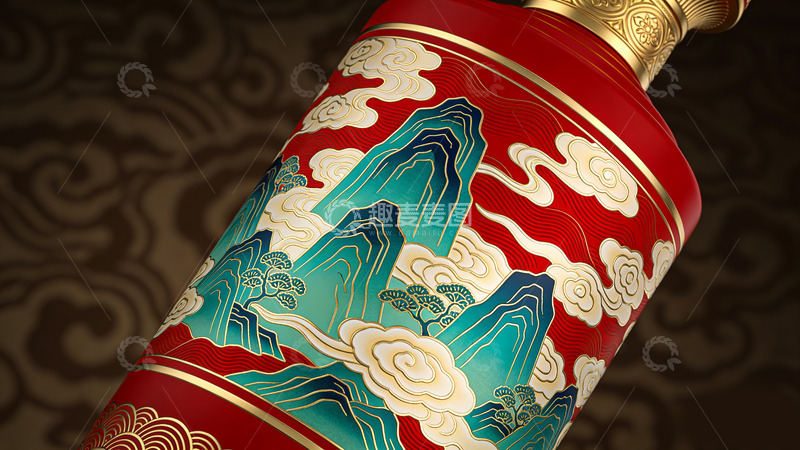 高清大图下载【趣麦麦图】中国风山水画陶瓷酒瓶花瓶