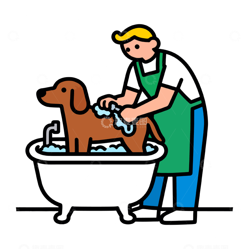 源文件下载【趣麦麦图】卡通宠物洗澡服务插画