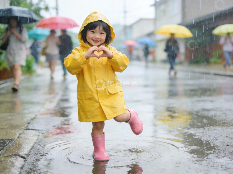 高清大图下载【趣麦麦图】雨中嬉戏小女孩童趣摄影