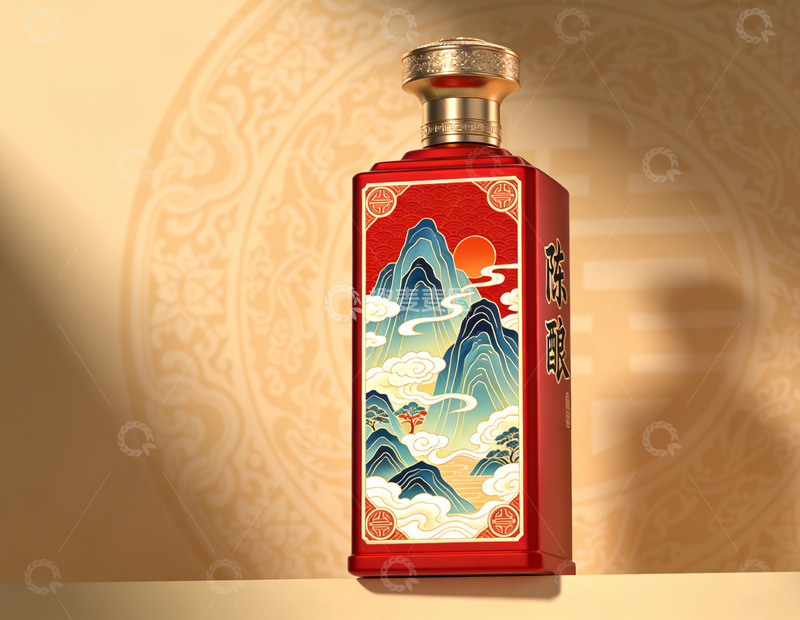 高清大图下载【趣麦麦图】国风山水画酒瓶设计