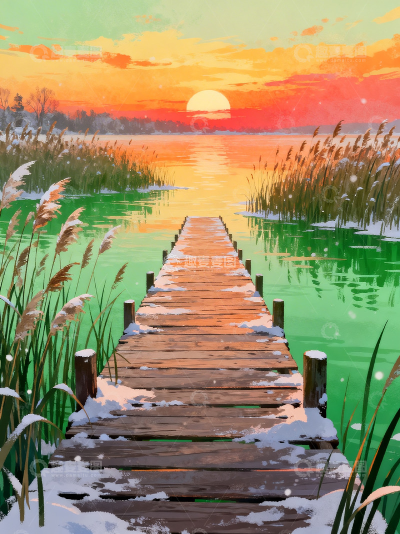 高清大图下载【趣麦麦图】水面上的木栈道