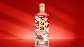 红色背景白酒包装设计