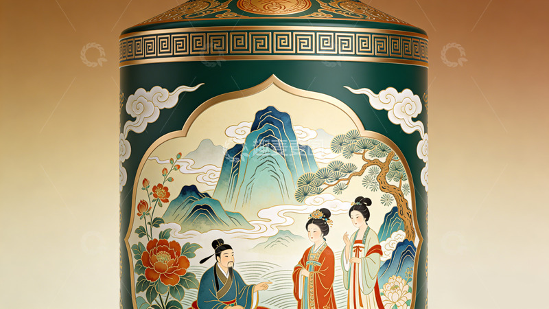 高清大图下载【趣麦麦图】古典山水画人物酒瓶设计