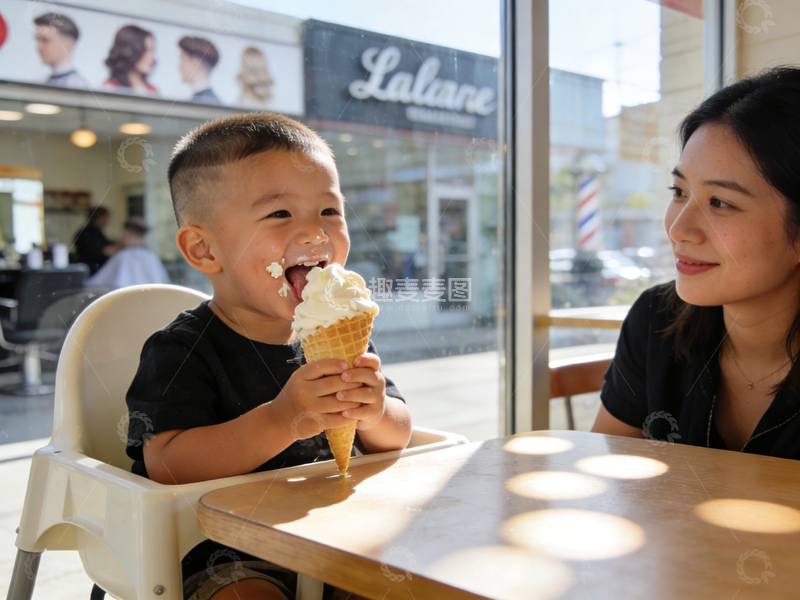 高清大图下载【趣麦麦图】夏日冰淇淋亲子时光