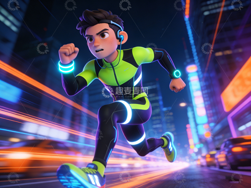 高清大图下载【趣麦麦图】未来感跑步者城市夜景动画