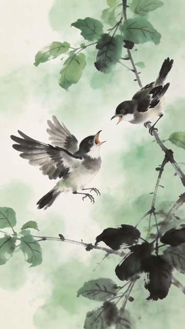 小鸟静立枝头呼应发声