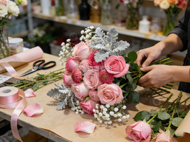 高清大图下载【趣麦麦图】鲜花店花艺师制作花束