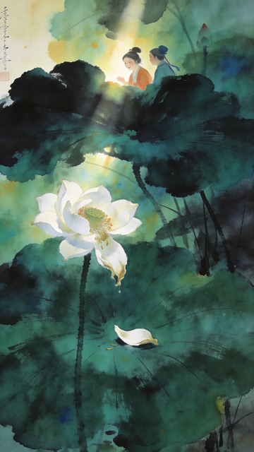 荷花美女水彩画