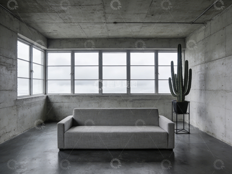 高清大图下载【趣麦麦图】极简水泥风客厅沙发场景