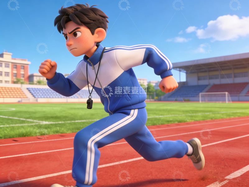 高清大图下载【趣麦麦图】运动少年田径赛场奔跑插画