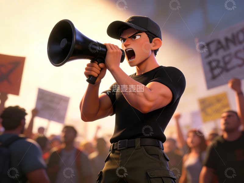高清大图下载【趣麦麦图】动画风格抗议场景插画素材