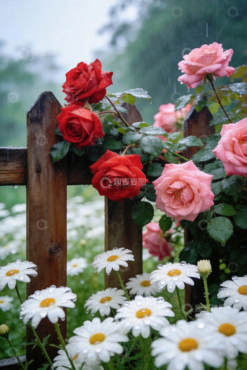 高清大图下载【趣麦麦图】红色蔷薇和粉红色蔷薇花