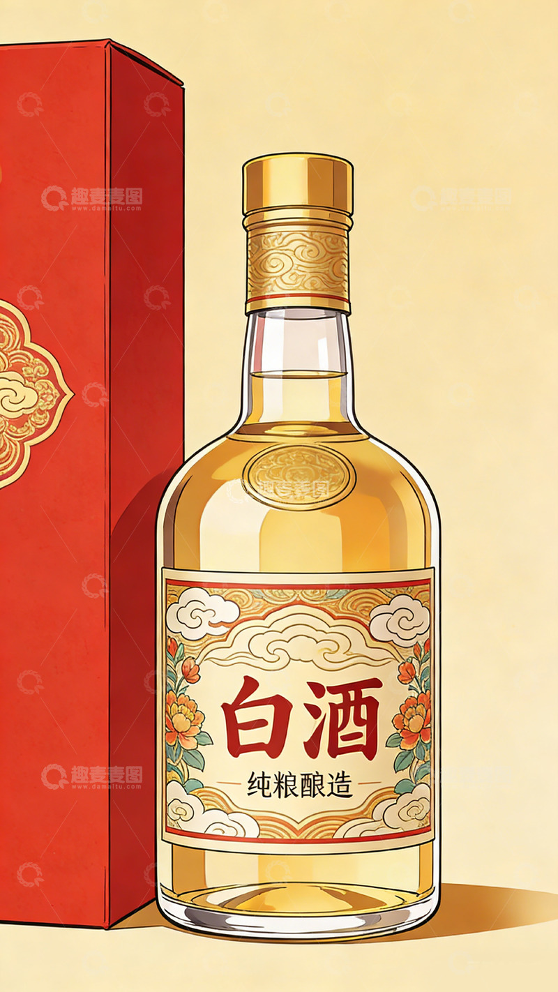 高清大图下载【趣麦麦图】白酒纯粮酿造插画设计素材