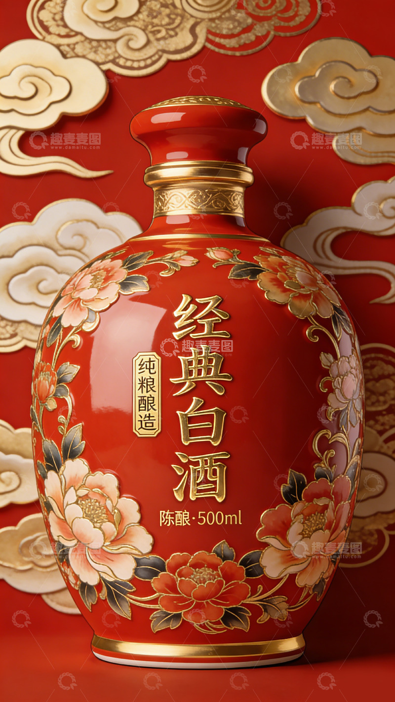 高清大图下载【趣麦麦图】红色经典白酒包装设计