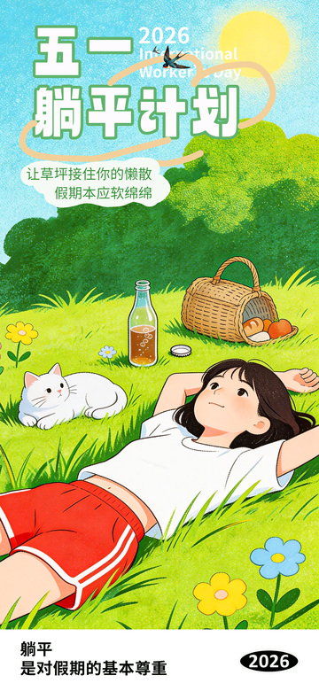 2026五一躺平计划插画海报
