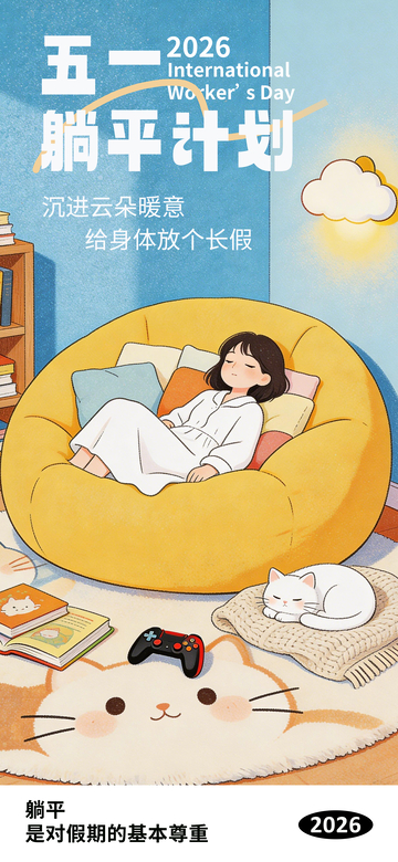 卡通风五一假期宣传海报设计素材