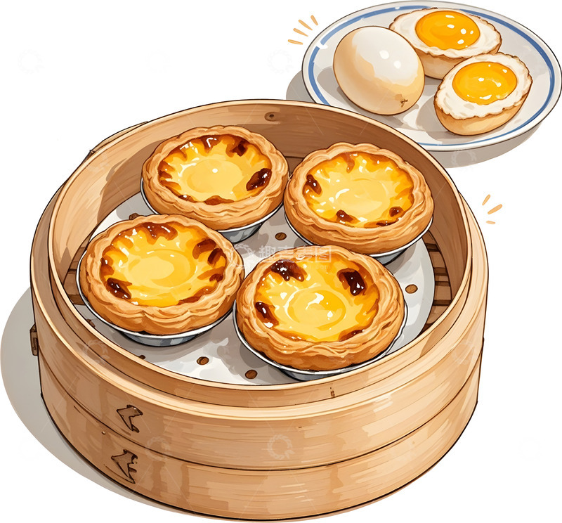 高清大图下载【趣麦麦图】卡通风格蛋挞美食插画