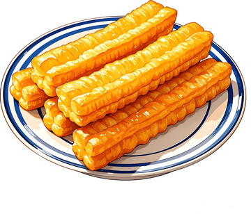 插画风油条小吃盘装美食