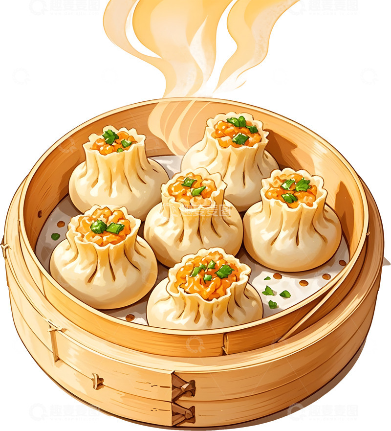 高清大图下载【趣麦麦图】卡通风格烧卖美食插画素材