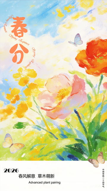 春分花卉彩绘图