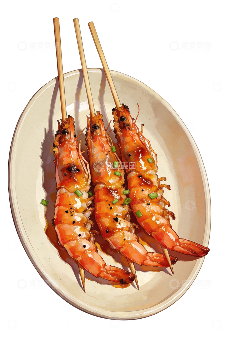 源文件下载【趣麦麦图】漫画风格烤罗氏虾1