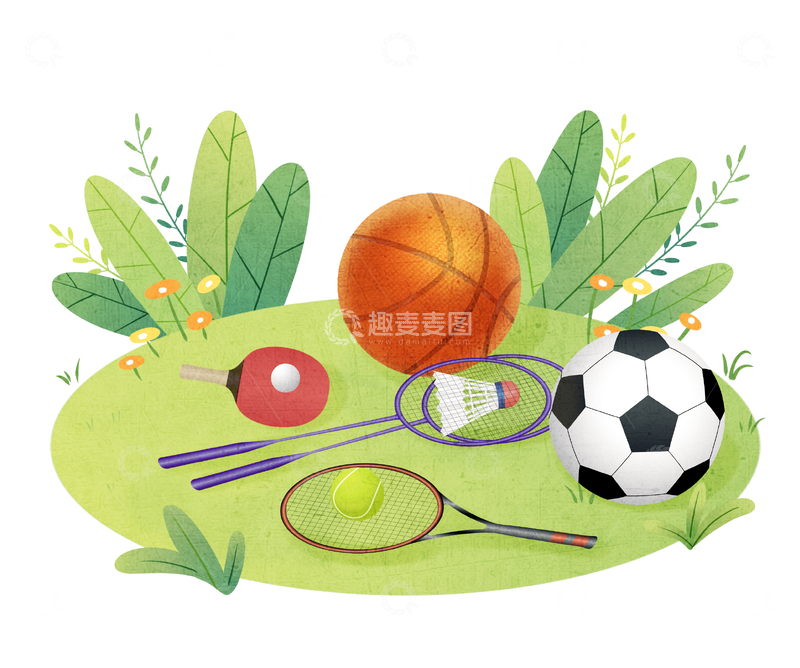 源文件下载【趣麦麦图】多样运动器材的清新插画