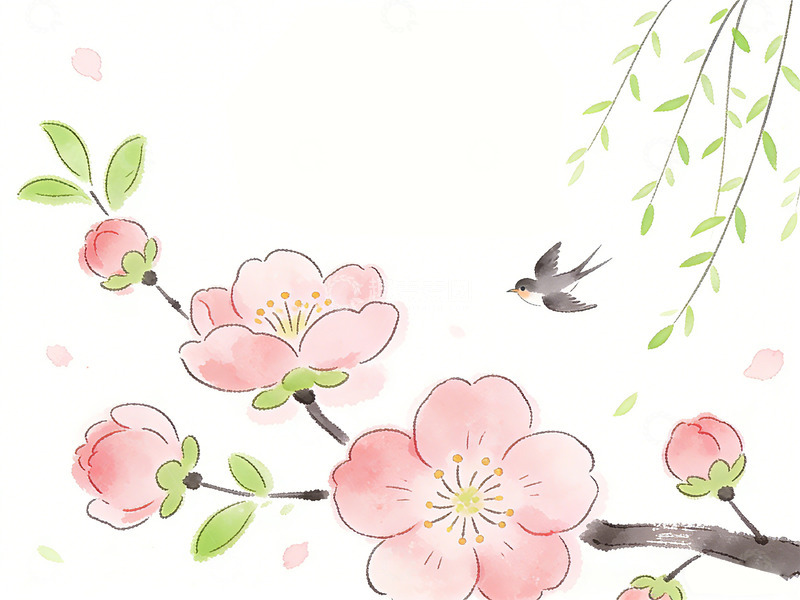 高清大图下载【趣麦麦图】水彩花卉春天插画