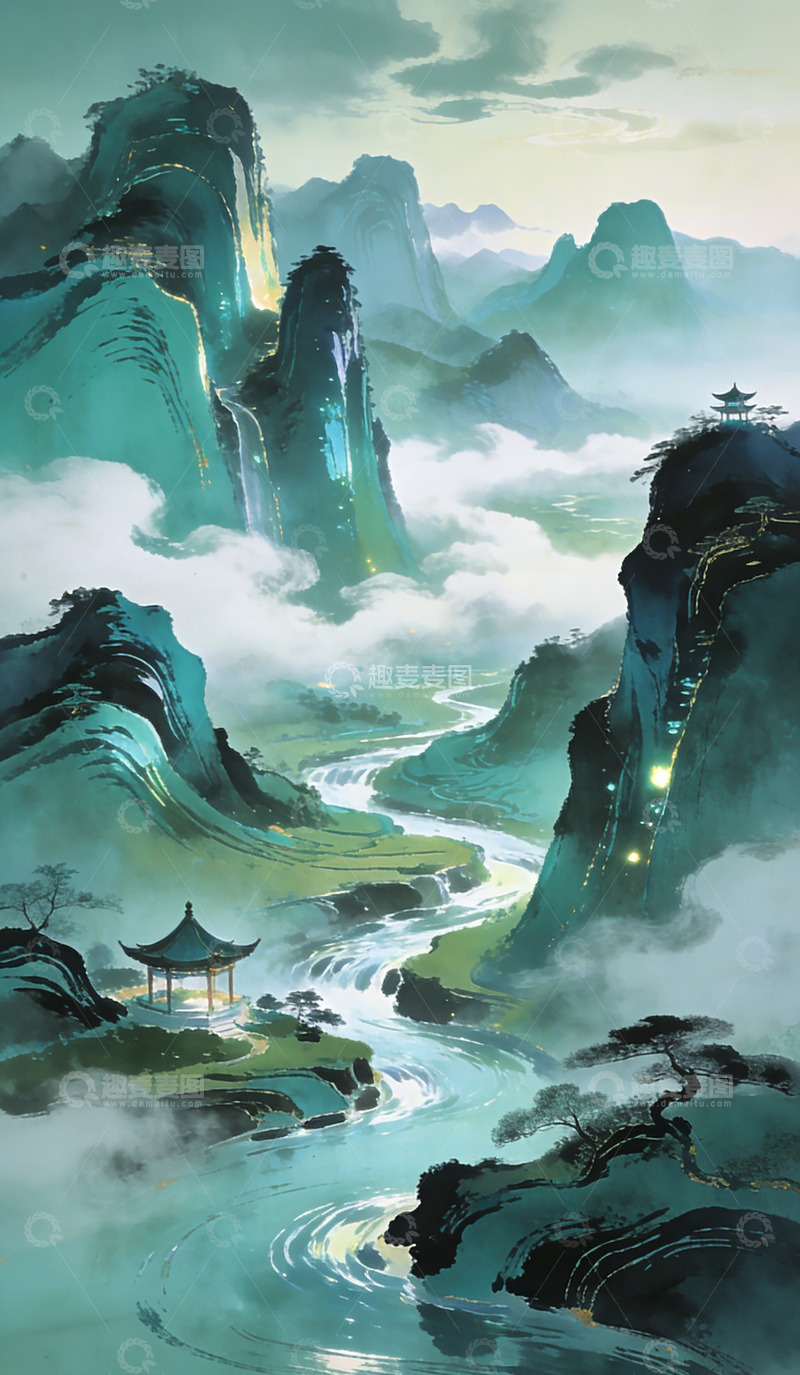 高清大图下载【趣麦麦图】山水意境水墨画古风风景