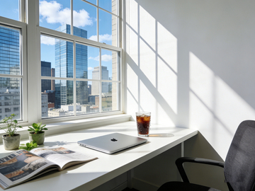 简约风办公桌城市景观工作场景