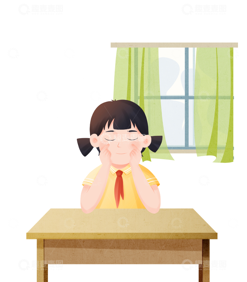 源文件下载【趣麦麦图】窗边做眼保健操的小学生插画