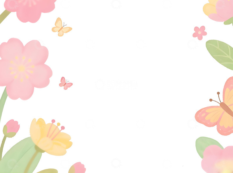 高清大图下载【趣麦麦图】春日花卉蝴蝶插画边框