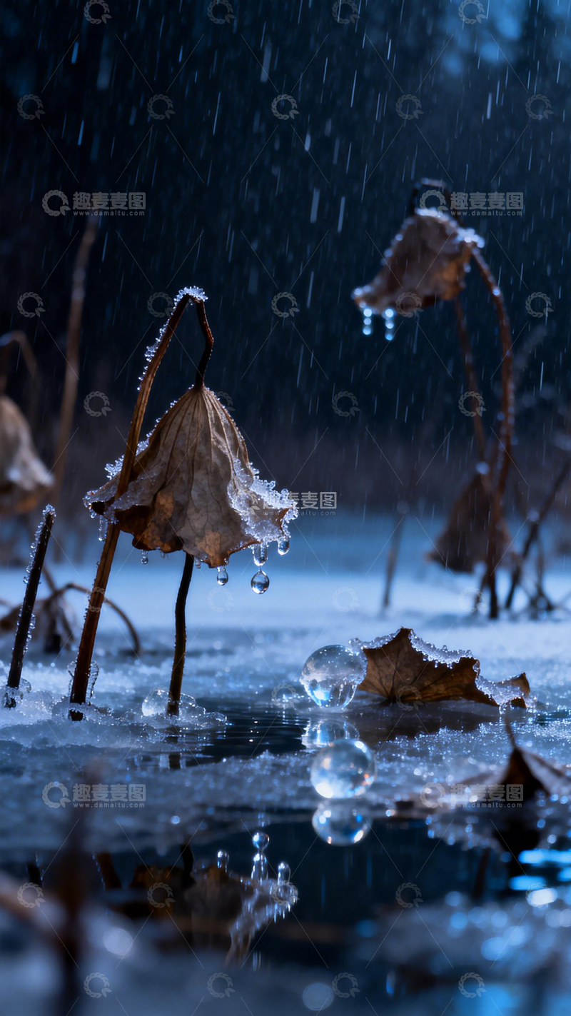高清大图下载【趣麦麦图】冬日残荷雨景摄影