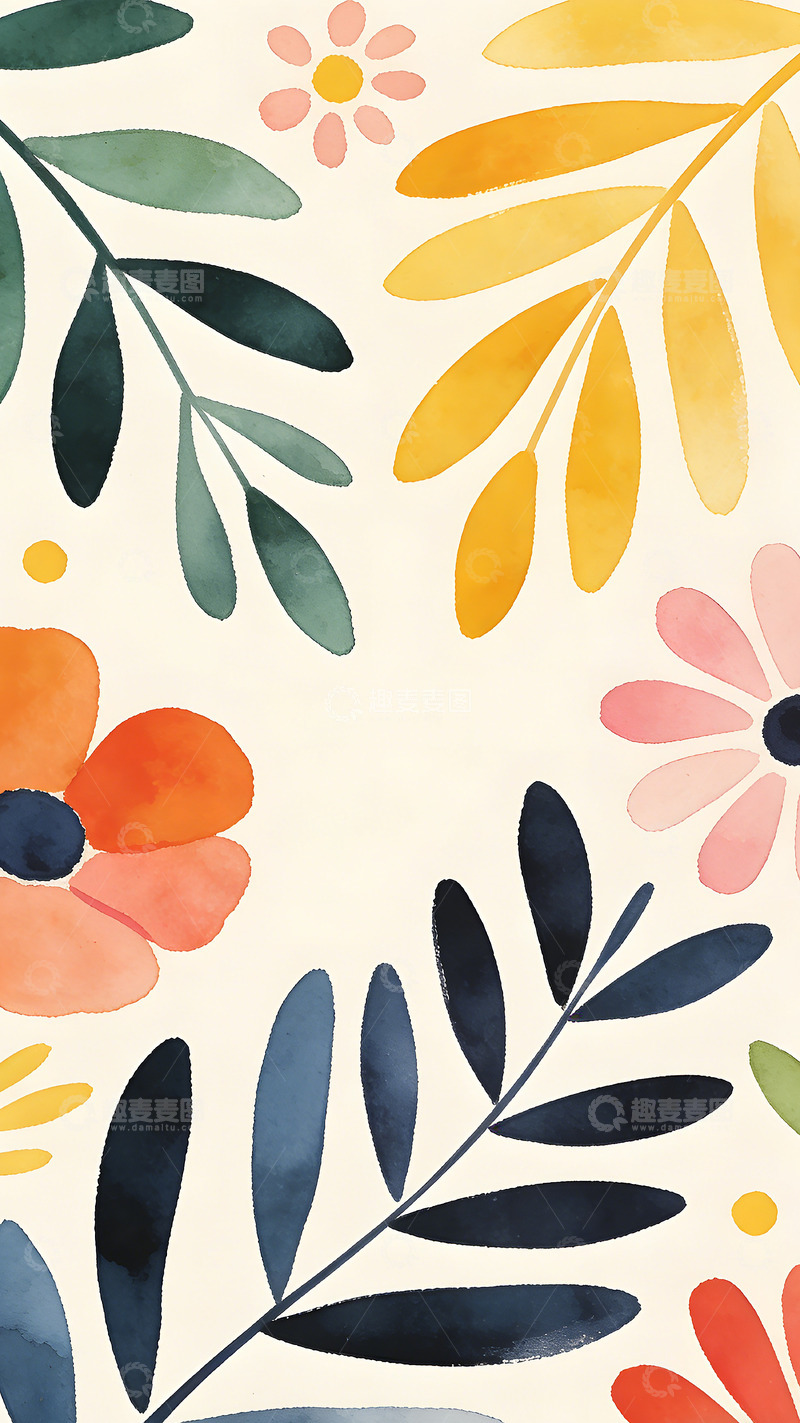 高清大图下载【趣麦麦图】水彩花卉装饰画设计背景